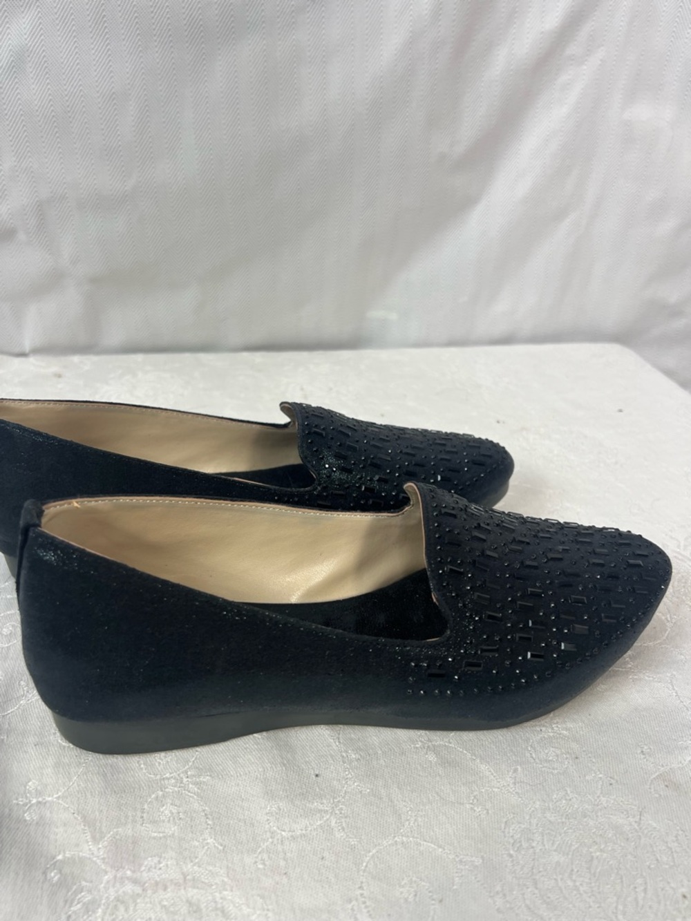 Patrizia Shoes Black Slip On Loafers Beaded .5” Heels Vegan Leather NWOT 38/7.5👍 - Picture 8 of 11